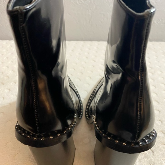 W Black Patent Heeled Boot with Silver Buttons along Sole - Picture 8 of 16
